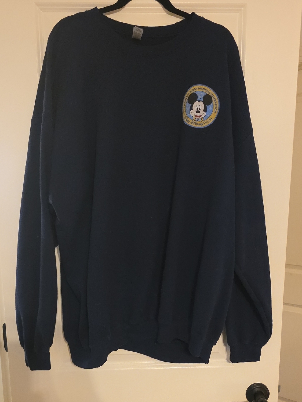 Disney World 50th 5XL GILDAN Navy Crewneck Sweatshirt with Small Mickey Patch